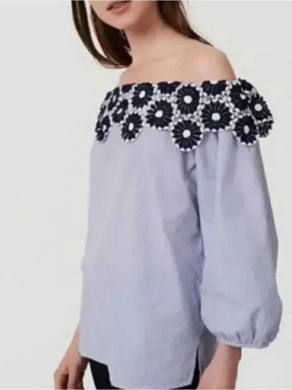 LOFT Blue and White Striped Off-Shoulder Top